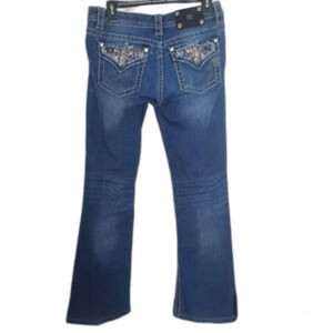Miss Me Signature Boot Cut Jeans Embroidered Pockets Distressed Size 28 x 34